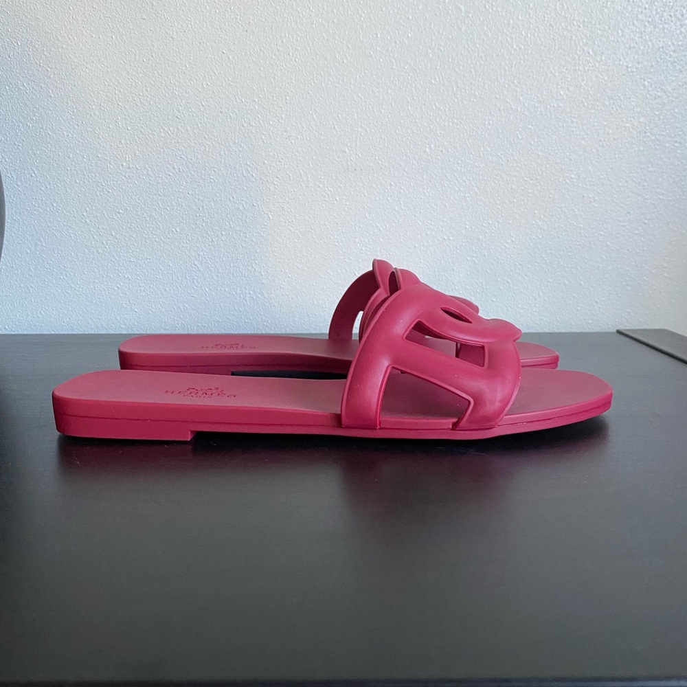 NIB Hermès Aloha Rubber Sandals Red Rose Baie size 36 - Picture 2 of 8